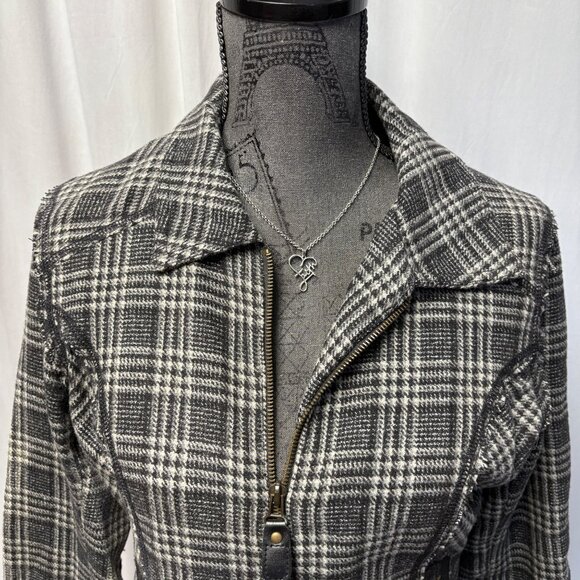 Ruff Hewn Womens Plaid Wool-Blend Jacket Size Small Black White Zip Front Lined - Picture 2 of 9